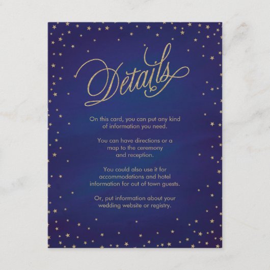 Enchanted Stars Blue & Gold Hochzeitskarte Begleitkarte (Vorderseite)