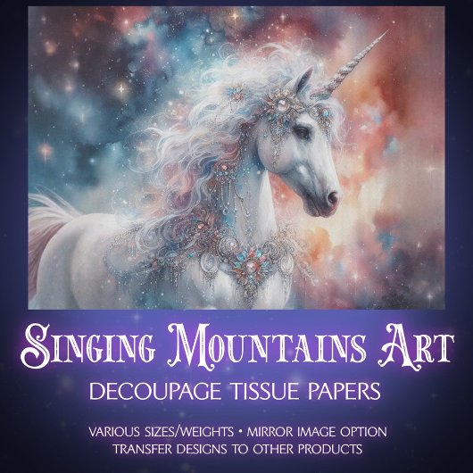 Enchanted Unicorn Under the Stars Decoupage  Seidenpapier