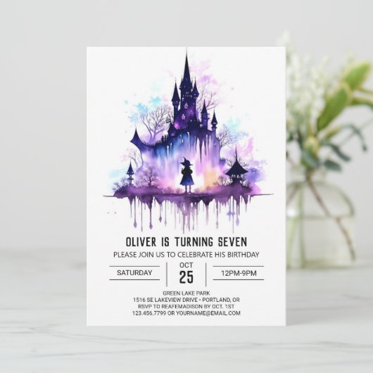 Enchanted Wand Wielder Birthday Einladung (Stehend Vorderseite)