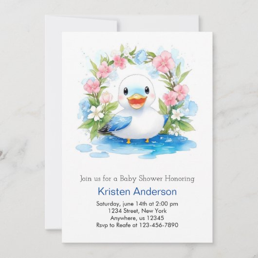 Enchanted Watercolor Duck Boy Baby Shower Einladung (Vorderseite)