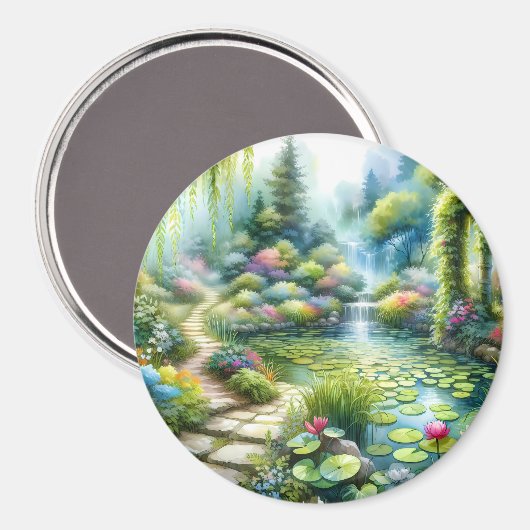 Enchanted Waterfall Garden Lily Pond Magnet (Vorderseite/Rückseite)