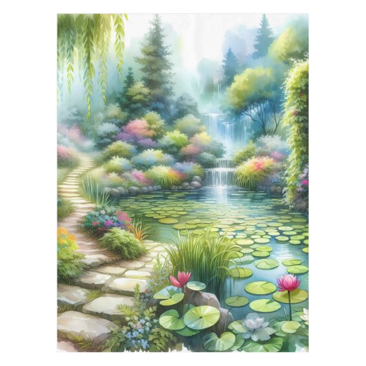 Enchanted Waterfall Garden Lily Pond Tischdecke (Vorderseite)