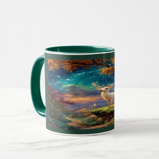 Enchanted White Stag Magical Forest Mug Tasse (Vorderseite Links)