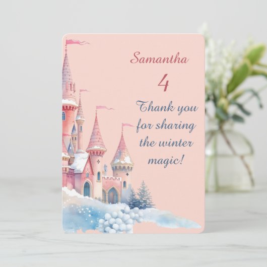 Enchanted Winter Castle Thank You Card, Princess Dankeskarte (Stehend Vorderseite)