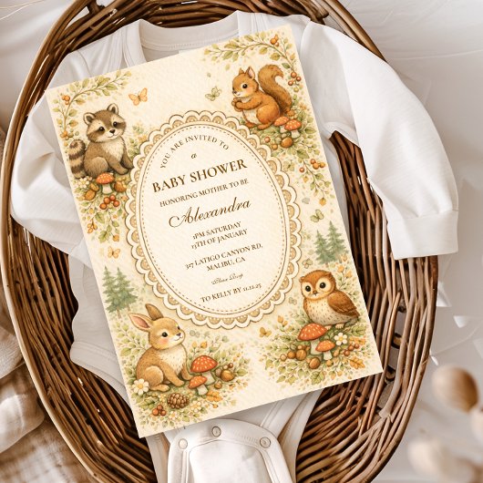 Enchanted Woodland Animals Baby Shower Einladung