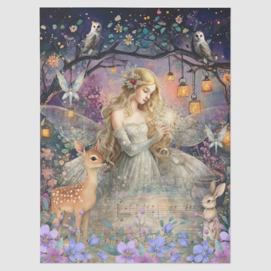Enchanted Woodland Animals & Fairy Decoupage Paper Seidenpapier (Vorderseite)