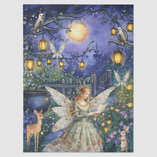 Enchanted Woodland Animals & Fairy Decoupage Paper Seidenpapier (Vorderseite)
