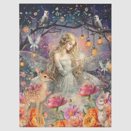 Enchanted Woodland Animals & Fairy Decoupage Paper Seidenpapier (Vorderseite)
