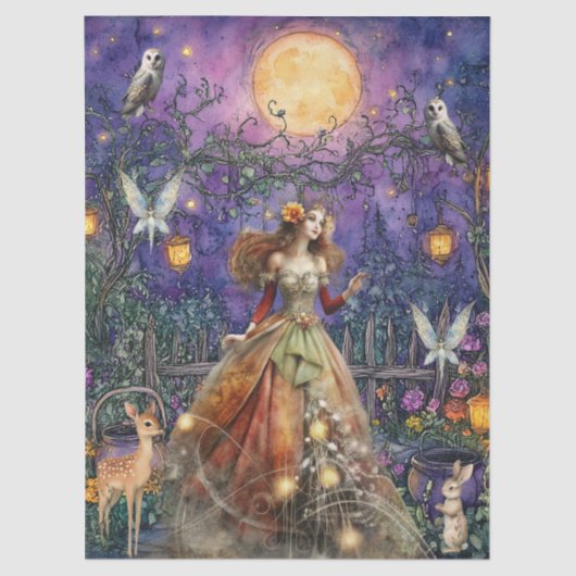 Enchanted Woodland Animals & Fairy Decoupage Paper Seidenpapier (Vorderseite)