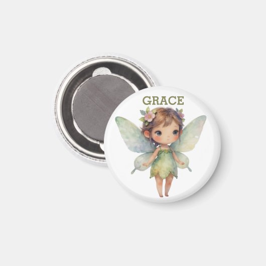 Enchanted Woodland Fairy: pastel green Sprite Magnet (Vorderseite/Rückseite)