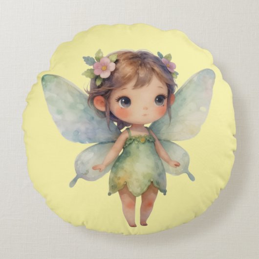 Enchanted Woodland Fairy: pastel green Sprite Rundes Kissen (Vorderseite)