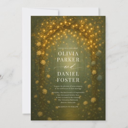 Enchanted Woodland Forest Fairy Lights Wedding Einladung (Vorderseite)
