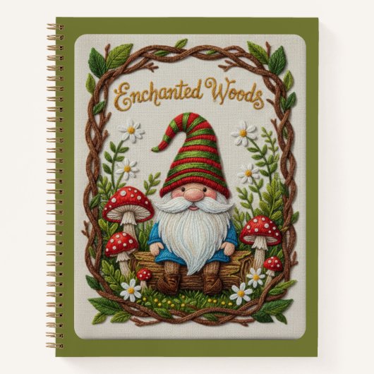 Enchanted Woods Embroidered Forest Gnome Journal Notizblock (Vorderseite)
