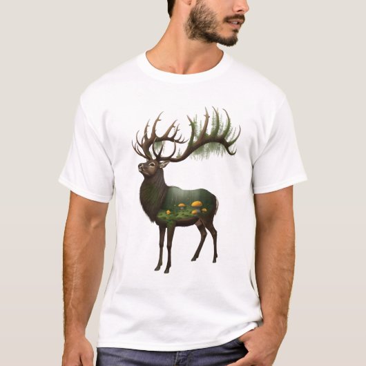 "Enchanteter Wald" Hirsch Grafik T-Shirt – Doppelb (Vorderseite)