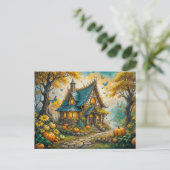 Enchanting Autumn Cottage with Pumpkins Postkarte (Stehend Vorderseite)