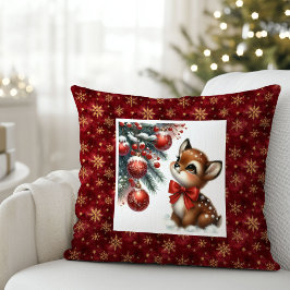 Enchanting baby fawn snowy forest Christmas pillow Kissen