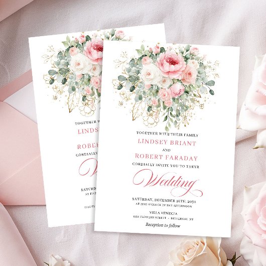 Enchanting Blush Rose Boho Floral Wedding Invite Einladung