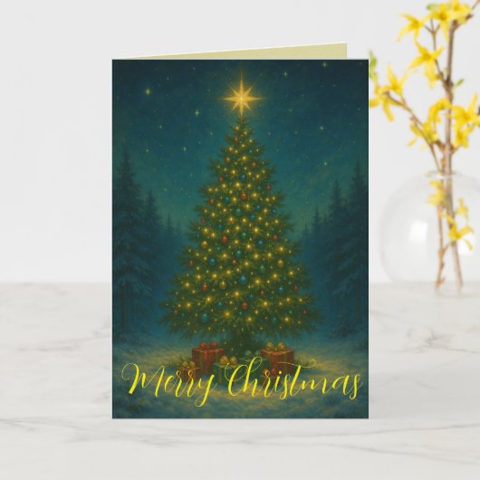 Enchanting Christmas Tree Midnight Forest Custom Karte (Gelbe Blume)