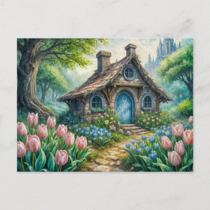 Enchanting Cottage with Tulip Garden Postkarte
