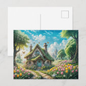 Enchanting Cottage with Tulip Garden Postkarte (Vorne/Hinten)