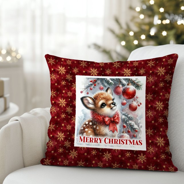 Enchanting Fawn Forest Scene Cozy Gift Christmas  Kissen (Enchanting Fawn Forest Scene Cozy Gift Christmas pillow)