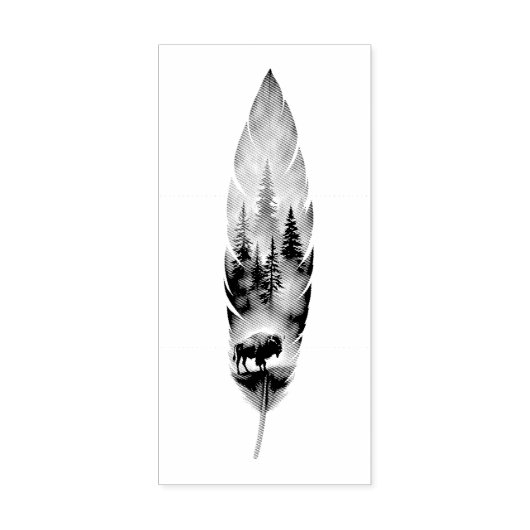 Enchanting Feather with Buffalo Bison Artwork Gummistempel (Prägung)