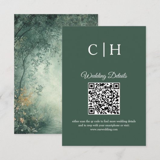 Enchanting Forest QR Code Wedding Enclosure Begleitkarte (Vorne/Hinten)