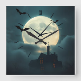 Enchanting Haunted Moon Clock | Luxury Gothic Art Quadratische Wanduhr