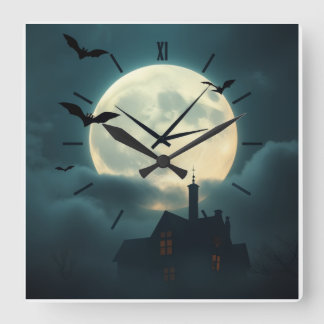 Enchanting Haunted Moon Clock | Luxury Gothic Art Quadratische Wanduhr