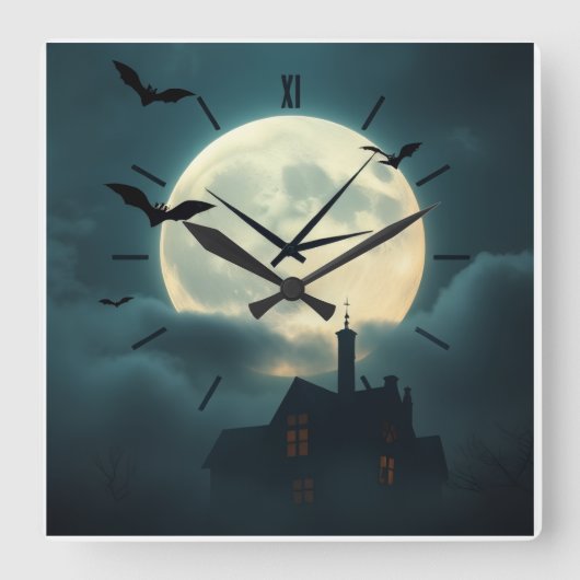 Enchanting Haunted Moon Clock | Luxury Gothic Art Quadratische Wanduhr (Vorderseite)