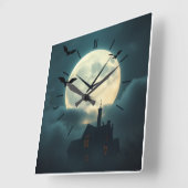 Enchanting Haunted Moon Clock | Luxury Gothic Art Quadratische Wanduhr (Winkel)