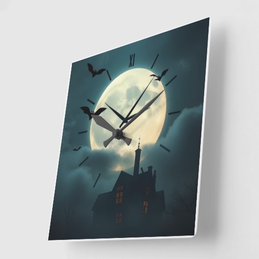 Enchanting Haunted Moon Clock | Luxury Gothic Art Quadratische Wanduhr (Winkel)
