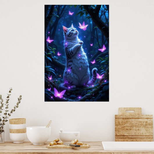 Enchanting kitten in a magical forest with glowing poster (Küche)