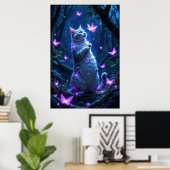 Enchanting kitten in a magical forest with glowing poster (Heimbüro)