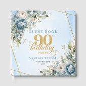 Enchanting Light Blue Gold 90th Birthday Book Gästebuch (Vorderseite)