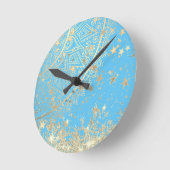 Enchanting Mandala with Gold Stars on Turquoise Runde Wanduhr (Winkel)