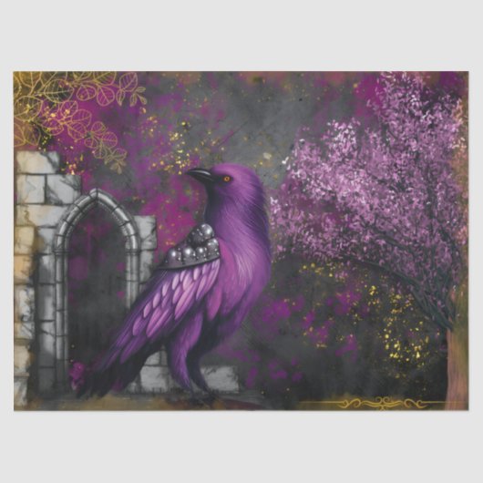 Enchanting Midnight Purple Crow Garden Decoupage Seidenpapier (Vorderseite)