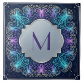 Enchanting  Monogram Teal Purple Swirls Decorative Fliese (Vorderseite)