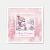 Enchanting Pink Snowman Christmas Scene Napkins  Serviette (Vorderseite)