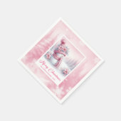 Enchanting Pink Snowman Christmas Scene Napkins  Serviette (Ecke)