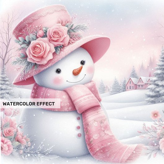 Enchanting Pink Snowman Editable Christmas Invite Einladung