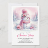 Enchanting Pink Snowman Kids Christmas Invitation Einladung (Vorderseite)