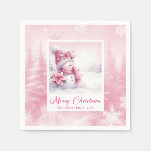 Enchanting Pinkmas Winter Scene Snowman Party Nap Serviette (Vorderseite)