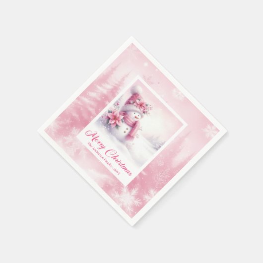Enchanting Pinkmas Winter Scene Snowman Party Nap Serviette (Ecke)