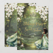 Enchanting Princess & Frog Green Dress Sweet 16 Save The Date (Vorne/Hinten)