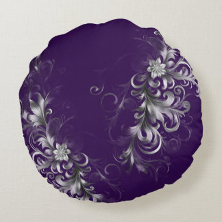 Enchanting Purple and Silver Accents Round Pillow Rundes Kissen
