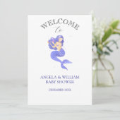 Enchanting Purple Mermaid Baby Shower Invitation Einladung (Stehend Vorderseite)