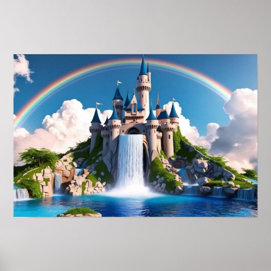 Enchanting Rainbow Castle & Cascading Waterfalls Poster (Vorne)