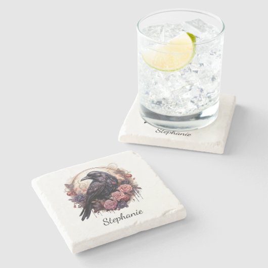 Enchanting Raven & Rose Home Accent Steinuntersetzer (Seitenansicht)