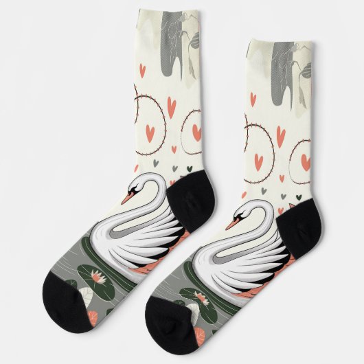 Enchanting Swan Love Wird Romantic Pastel Nature A Socken (Linkes Detail)